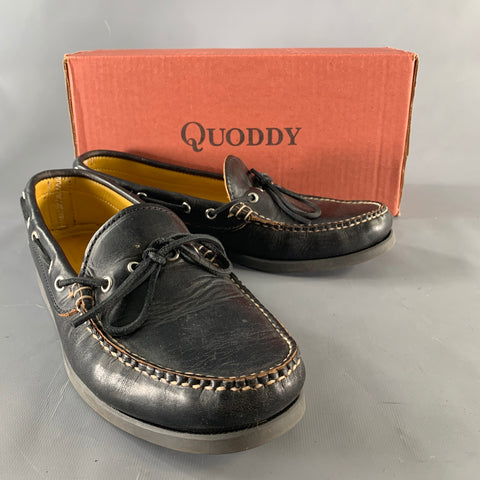 QUODDY Size 10.5 Black Yellow Leather Boat Shoe Loafers