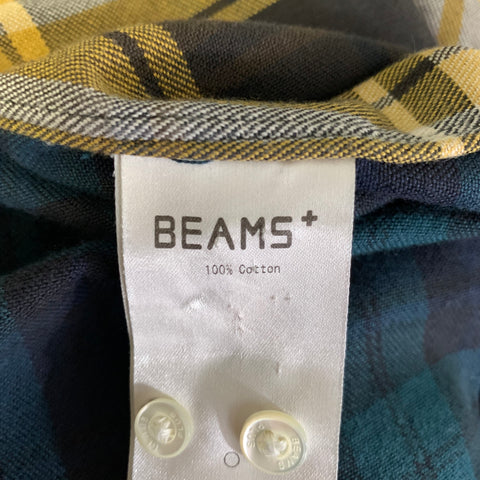 BEAMS Size XL Plaid Cotton Patchwork Long Sleeve Shirt