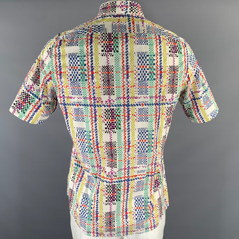 JIL SANDER Size L White Multi-Color Cotton Short Sleeve Shirt