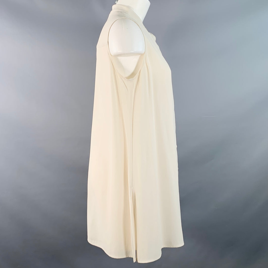 EILEEN FISHER Size M Beige Silk Crepe Sleeveless Collarless Dress Top