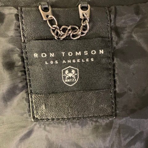 RON TOMSON Size L Black Quilted Leather Biker Jacket