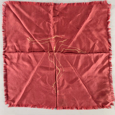 DRIES VAN NOTEN Burgundy Beige Dancing Man Silk Pocket Square