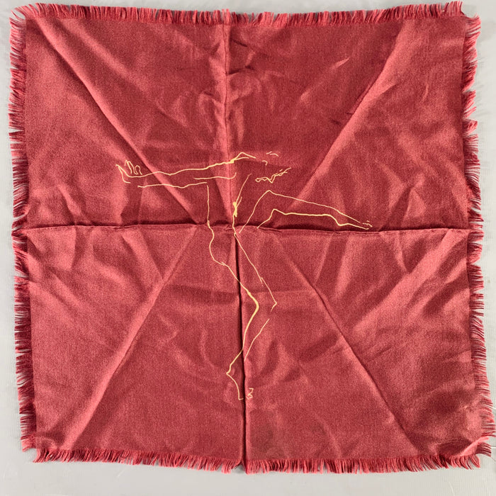 DRIES VAN NOTEN Burgundy Beige Dancing Man Silk Pocket Square