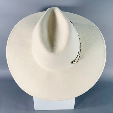 EUGENIA KIM One Size White Wool Felt Wide Brim Chain Trim Fedora Hat