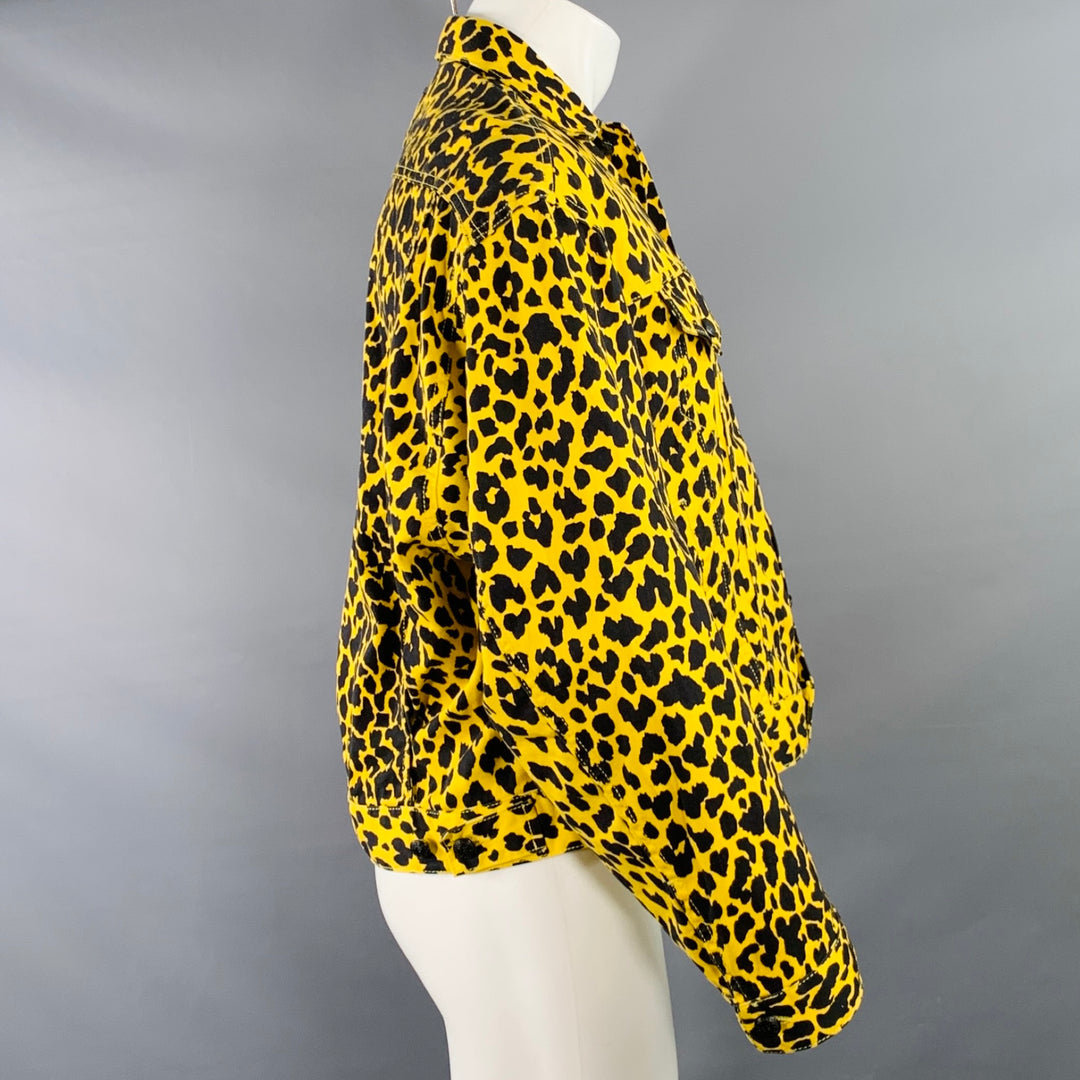 R13 Size S Reed Oversized Yellow Black Animal Print Cotton Trucker Jacket