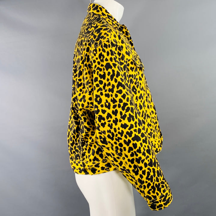 R13 Size S Reed Oversized Yellow Black Animal Print Cotton Trucker Jacket