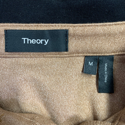 THEORY Size M -Kayser- Tan Black Knit Modal Blend Contrast Collar Polo