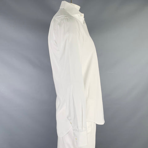 BARNEY'S NEW YORK Size L White Cotton Spread Collar Long Sleeve Shirt