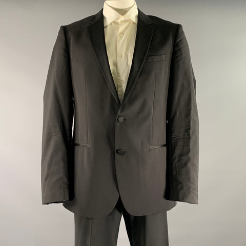 HUGO BOSS Chest Size 44 Black Solid Viscose Notch Lapel 38 34 Tuxedo