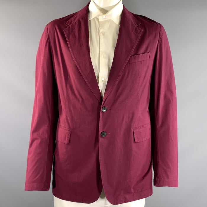 DRIES VAN NOTEN Chest Size 44 Burgundy Cotton Notch Lapel Sport Coat