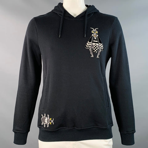 FENDI Size L Black White Yellow Insect Applique Cotton Hoodie Sweatshirt