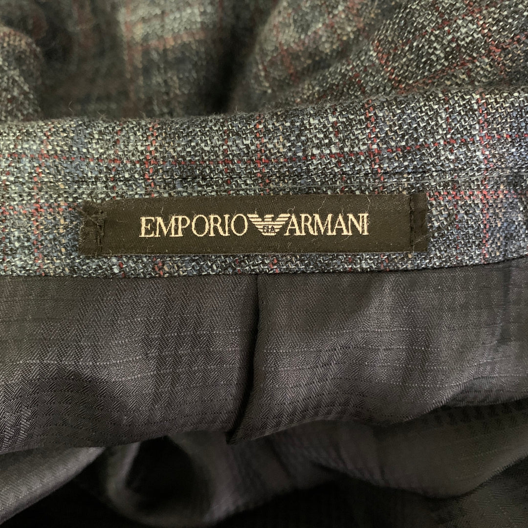 EMPORIO ARMANI Chest Size 44 Blue Red Plaid Viscose Notch Lapel Sport Coat