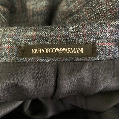 EMPORIO ARMANI Chest Size 44 Blue Red Plaid Viscose Notch Lapel Sport Coat