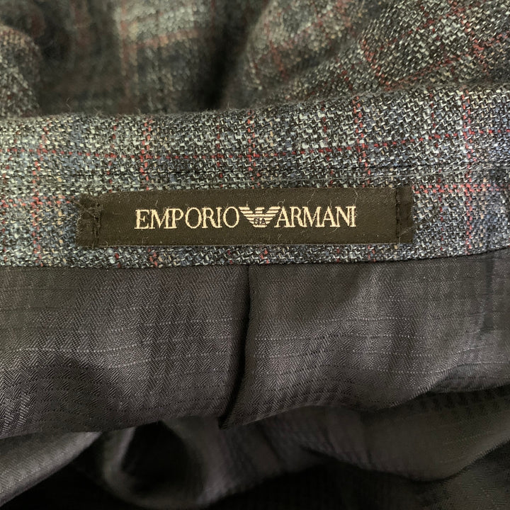EMPORIO ARMANI Chest Size 44 Blue Red Plaid Viscose Notch Lapel Sport Coat