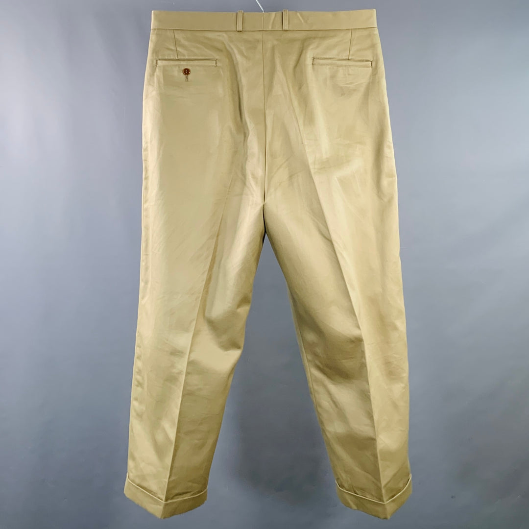 BELAFONTE Size XL Tan Twill Cotton Pleated Cuffed Button Fly Casual Pants