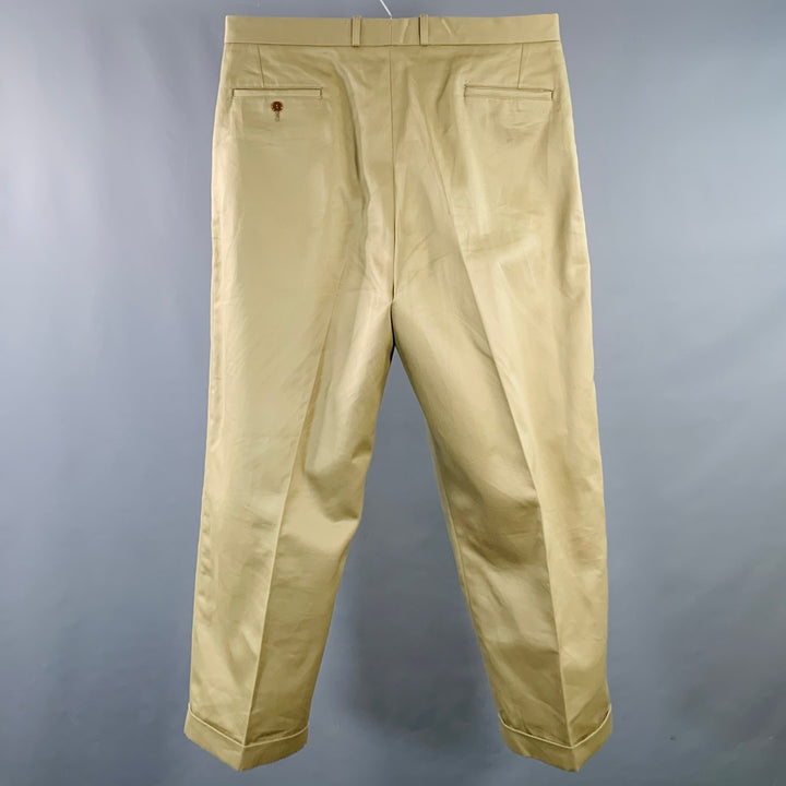 BELAFONTE Size XL Tan Twill Cotton Pleated Cuffed Button Fly Casual Pants