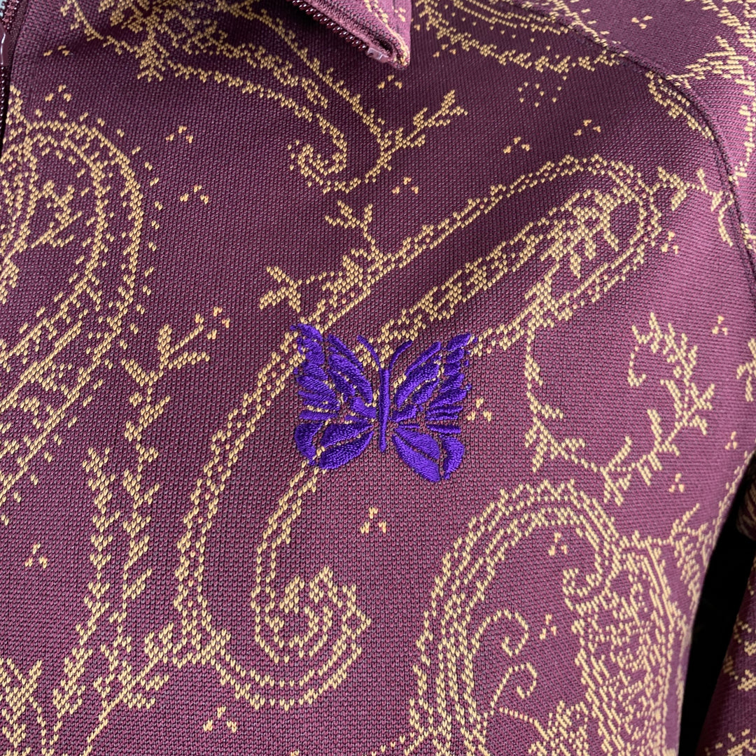 NEEDLES Size L Burgundy Beige Paisley Polyester Zip Up Jacket 