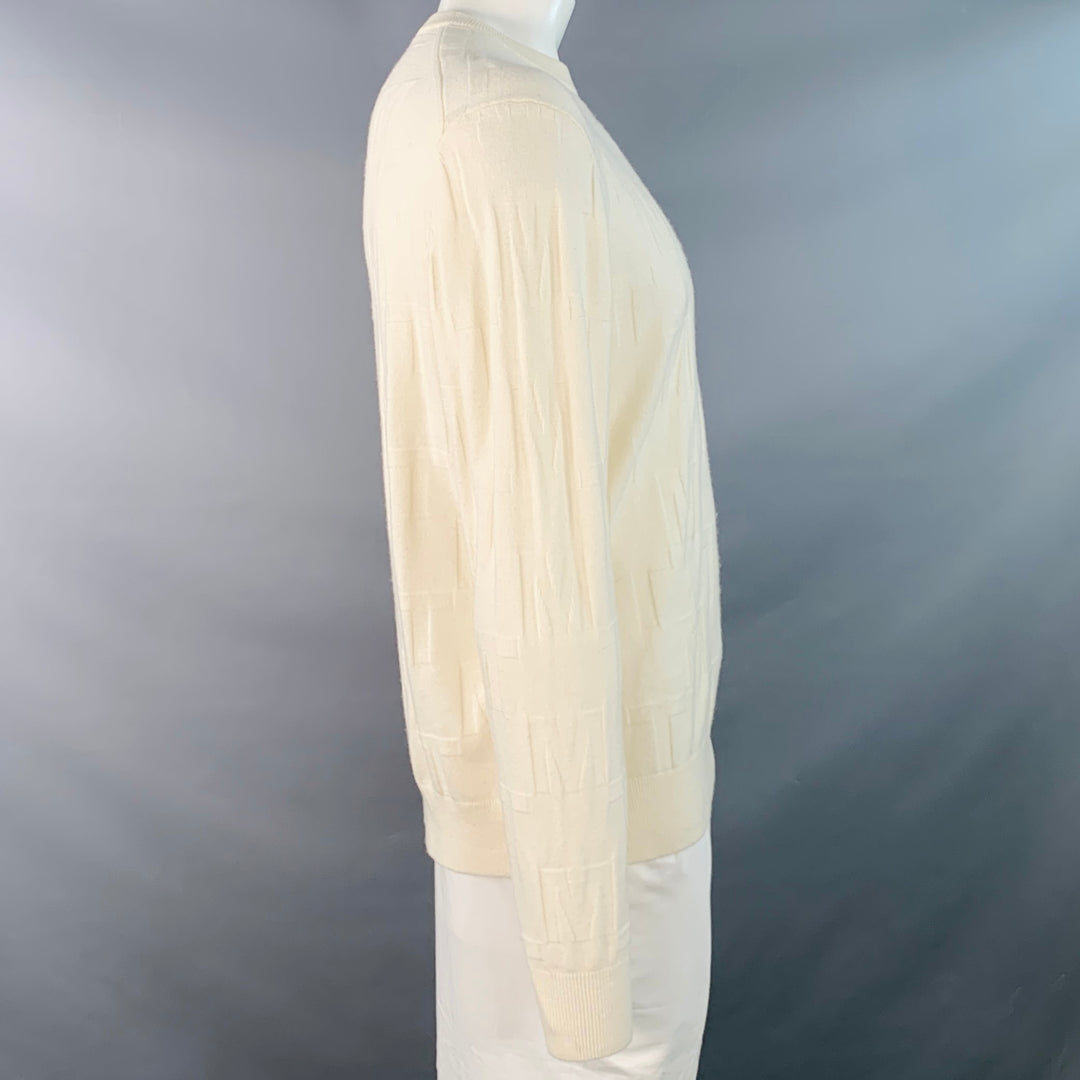 MR TURK Size XL Cream Monogram Merino Wool Crew Neck Pullover