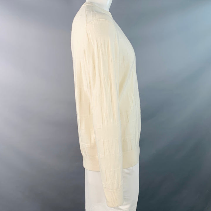 MR TURK Size XL Cream Monogram Merino Wool Crew Neck Pullover