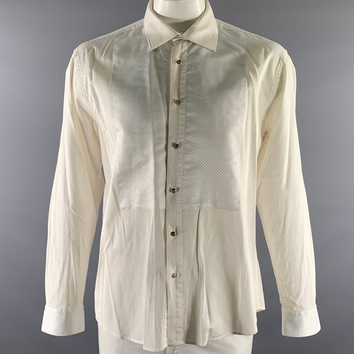 VERCINI Size XXXL White Cream Geometric Tuxedo Long Sleeve Shirt