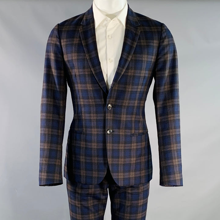 PAUL SMITH Size 38 Soho Navy Brown Plaid Wool Notch Lapel Suit