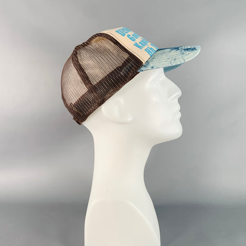 KAPITAL KOUNTRY Denim Repair Blue Beige Patchwork Denim Mesh Trucker Hat