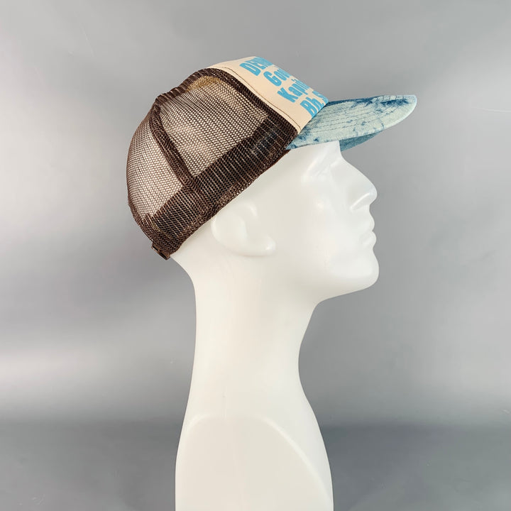 KAPITAL KOUNTRY Denim Repair Blue Beige Patchwork Denim Mesh Trucker Hat