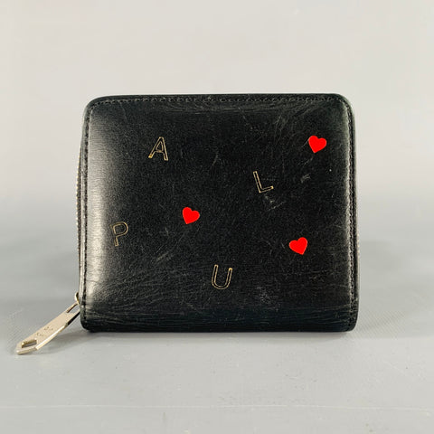 PAUL SMITH Black Red Heart Leather Wallet
