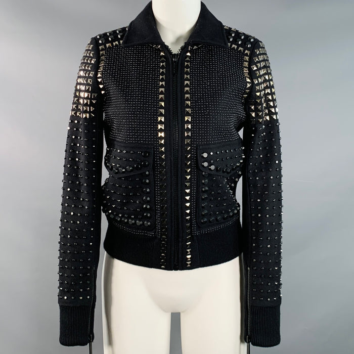 MICHAEL by MICHAEL KORS Size S Black Wool Blend Studded Cropped Jacket