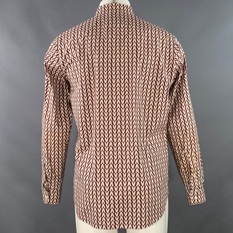 Chemise à manches longues boutonnée en coton à monogramme blanc bordeaux VALENTINO Taille M