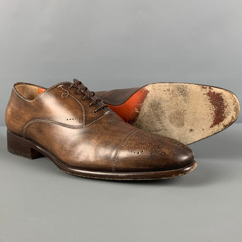 SANTONI Taille 7 Chaussures à lacets en cuir perforé bruni marron