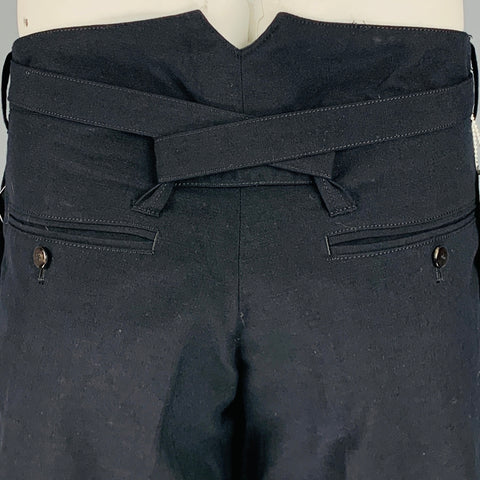 VISVIM Talla L -Pantalones Hakama- Pantalones de vestir plisados ​​de lino de lana negro