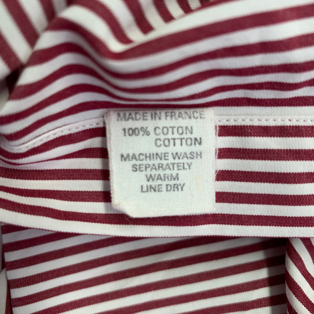 CHARVET Size M Red White Stripe Cotton Spread Collar Long Sleeve Shirt