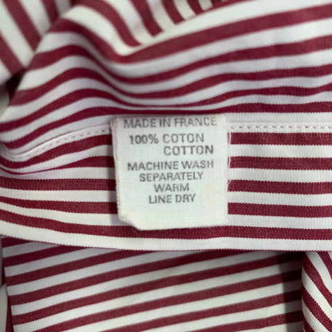 CHARVET Size M Red White Stripe Cotton Spread Collar Long Sleeve Shirt
