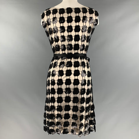 EMPORIO ARMANI Taille 4 Robe de cocktail sans manches à paillettes en polyester crème noir