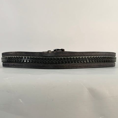 BURBERRY Size 38 Black Leather Zipper Belt