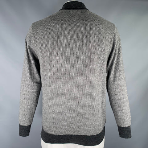 BRIONI Size L Grey Herringbone Cashmere Silk Polo Pullover