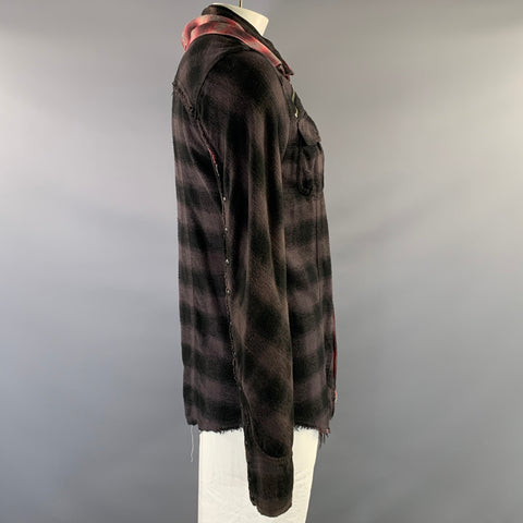 LE GRANDE BLEU Size L Red Brown Plaid Cotton Reversible Long Sleeve Shirt