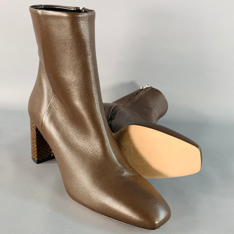 AEYDE Size 10 Brown Leather Snakeskin Chunky Heel Side Zipper Ankle Boots