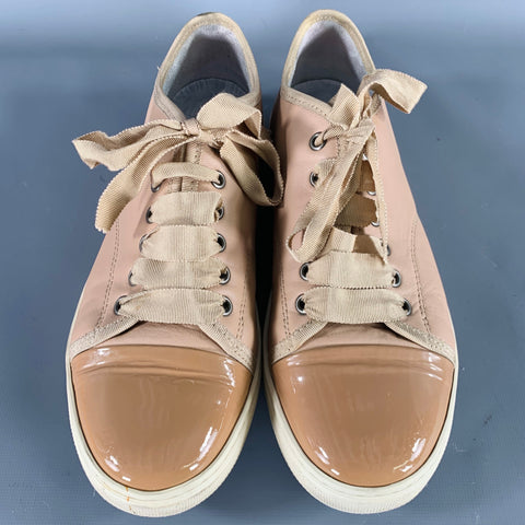 LANVIN Size 9 Beige Leather Patent Leather Cap Toe Sneakers