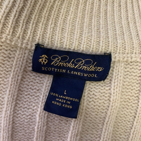 BROOKS BROTHERS Size L Cream Cable Wool Quarter Zip Sweater