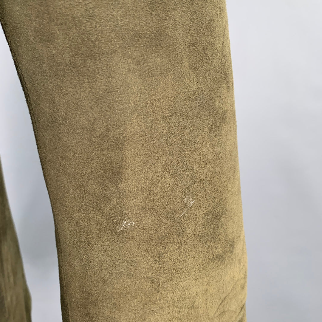 LORO PIANA Size M Green Olive Suede Zip Buttons Coat