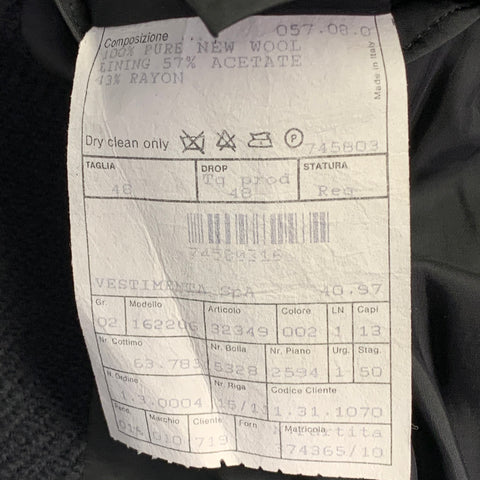 BILLY BLUE Size 42 Black Woven Virgin Wool Twill Single Breasted Sport Coat