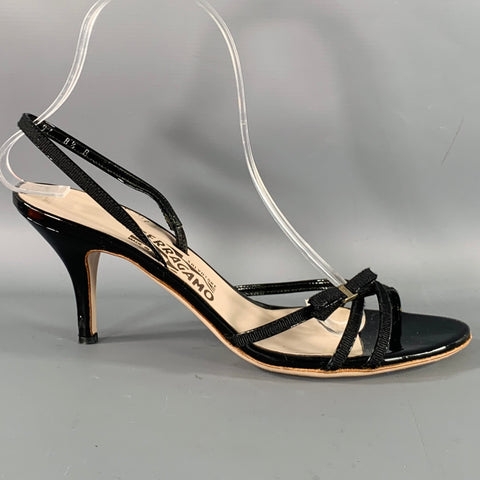 SALVATORE FERRAGAMO Size 8.5 Black Patent Leather Slingback Sandals