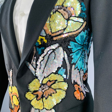 DRIES VAN NOTEN Size 38 Black Multi-Color Sequined Wool Blend Sport Coat