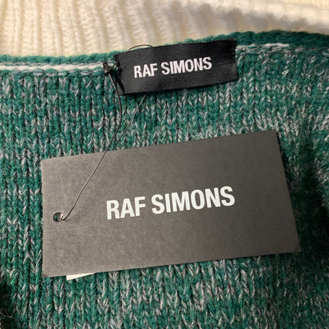 RAF SIMONS S/S2017 Size One Size White Green Knitted Wool V Neck Vest