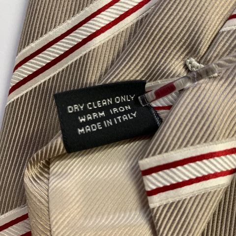 ERMENEGILDO ZEGNA One Size Tan Red Diagonal Stripe Silk Tie