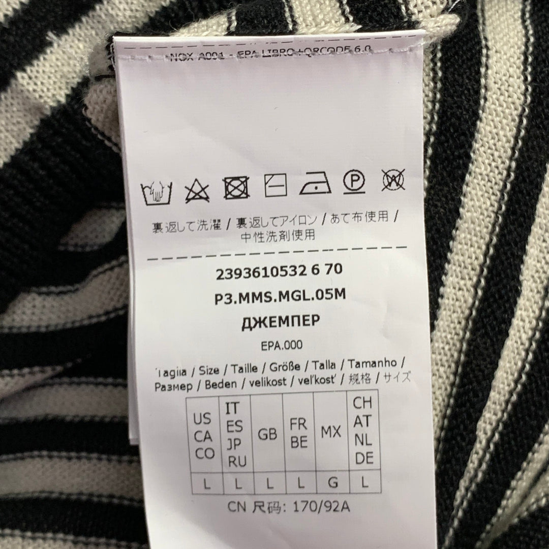 MAX MARA Size L White Black Linen Stripe Boxy Crew Neck Pullover