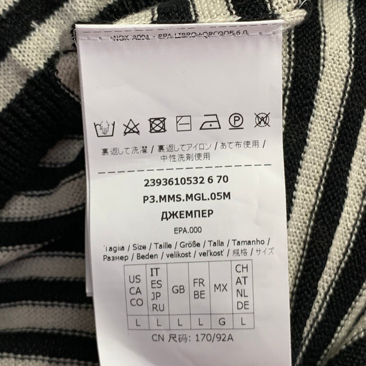 MAX MARA Size L White Black Linen Stripe Boxy Crew Neck Pullover