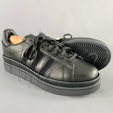 Y-3 Size 11 Hicho Black Leather Lace-Up Sneakers